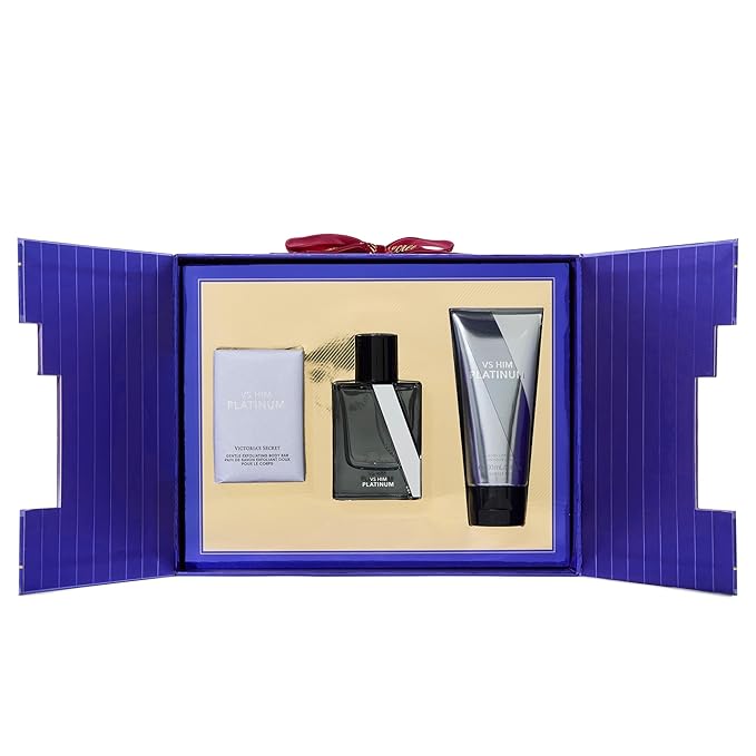 Victoria's Secret Platinum 3 Piece Luxe Fragrance Gift Set: 1.7 oz. Cologne, Travel Lotion, & Body Bar