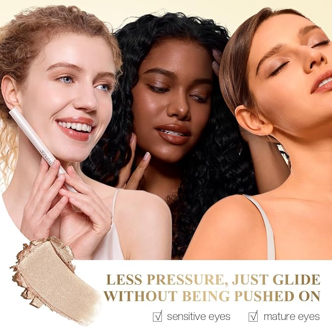 Cream Eyeshadow Stick Makeup Set 1PCS, Neutral Shimmer And Matte Cream Eye Shadow Palette, Metallic Bronze Smoky Eyeliner Brightener Crayon Kit, Ideal Gift for Women -Sparkling-Champagne