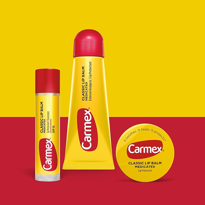 Carmex Classic Medicated Lip Balm Pack, Lip Moisturizer for Chapped Lips, 9-Count Variety Pack Bag (3 Tubes, 3 Sticks, 3 Jars)