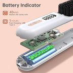 Hair Straightener Brush, Portable Cordless Straightening Brush for Travel, Negative Ion Hot Comb Hair Straightener with 9 Temps for Women, Anti-Scald Ceramic, Fast Charge