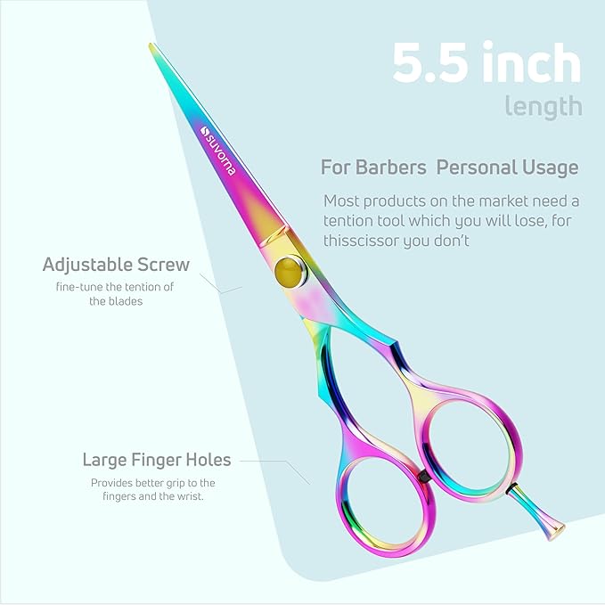 Suvorna 5.5" Multicolor Hair Cutting Scissors for Professionals, Barbers - Hair Shears for Cutting, Trimming, Grooming - Sharp Hair Scissors Professional - Right Hand Barber Scissors for Men and Women