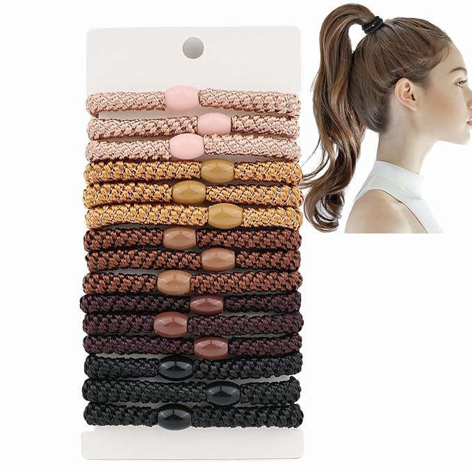 High Elastic Ponytail Holders 15 PCS Hair Ties No Damage for Thick Hair Braided Hair Ties for Women Girls-Netural