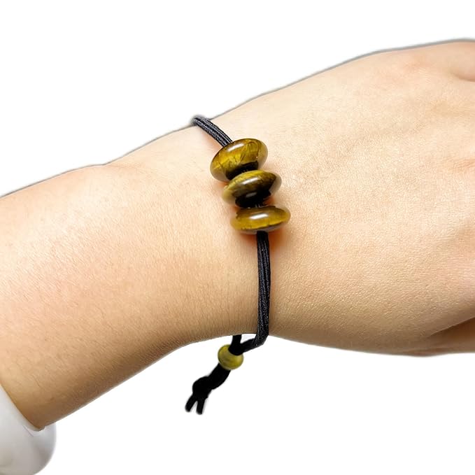 Elastic Hair Tie for Women Real Gemstone beads Ponytail Holders Hair Accessories hair elastic tie for Women Men (Tiger Eye)