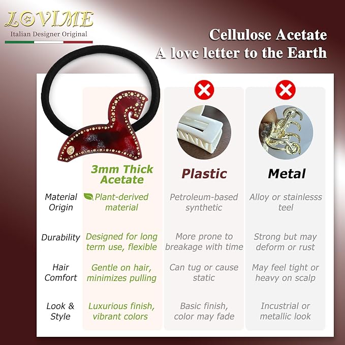 2026 Original Italian Designed Christmas Hair Tie for Women, Plant-Based Acetate Ponytail Holders for Girls, Handmade Christmas Hair Elastic Band With Gift Box-Steed Whisper