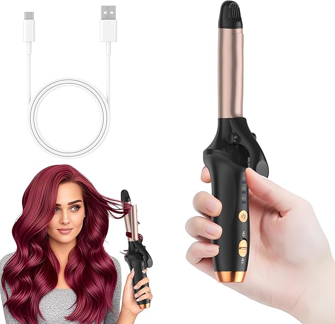 Cordless Curling Iron USB Rechargeable 4000 mAh 3 Temp Setting Travel Portable Mini Hair Curler Curling Wand for Long Hair