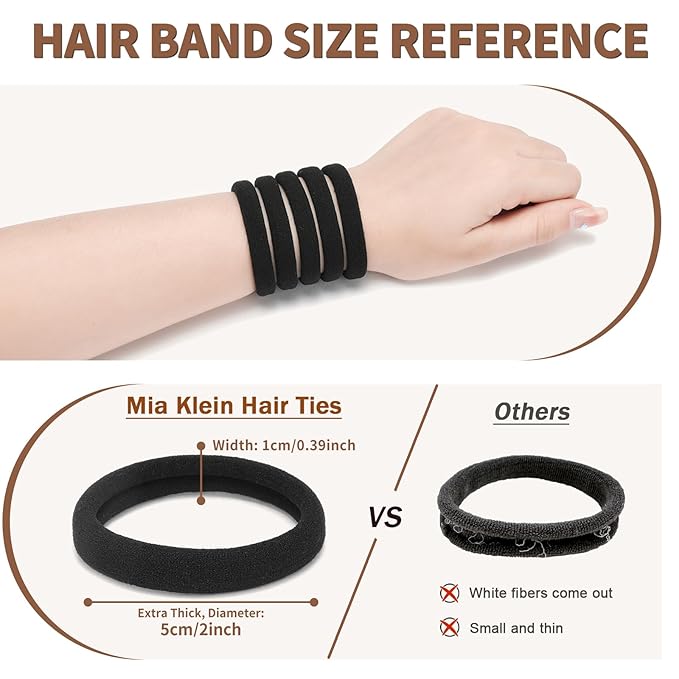 Hair Ties Black 100Count Extra Thick 5CM, Bulk Elastic Hair Bands for Thick Heavy Hair, Seamless Hair Accessories for Girls Women, Ponytail Holder (Black)