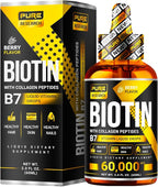 PURE RESEARCH Biotin & Collagen 60,000mcg Hair Growth Liquid Drops, Supports: Strong Nails, Glowing Skin, Healthy Hair Growth, More Absorption Than Capsules & Pills (4Fl Oz)