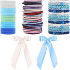 Hair Ties for women 5 styles Hair Elastics(15 No Damage Hair Ties 50 High Elastic Ties 15 Ponytail Holders 2 Bow Hair Clips 20 Snap Hair Clips) Pain-free No Crease multiple colors for all hair types