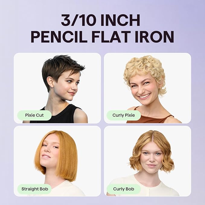 Wavytalk 3/10" Small Flat Iron, Pencil Flat Iron for Short Hair, Pixie Cut and Bangs, Curling Iron for Short Hair, Mini Hair Straightener for Edges with Anti-Pinch Design, Tiny Hair Straightener
