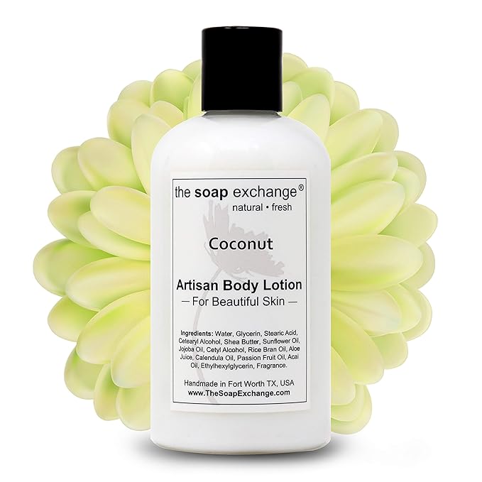 The Soap Exchange Body Lotion - Coconut Scent - Hand Crafted 8 fl oz / 240 ml Natural Artisan Skin Care for Hand, Face, & Body, Moisturize, Hydrate, & Protect. Made in the USA.