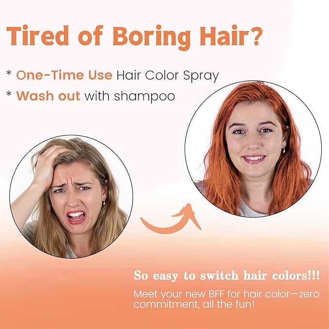 Orange Hair Spray Color Temporary, Hair Color Spray 1-Day Hair Dye Colored for Kids Women Men, Hair Wax Color Washable, Hair Paint for Halloween Party Fast-Drying, Non-Sticky 4.06 Fl Oz