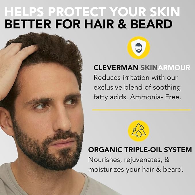 Cleverman Dark Brown Hair & Beard Dye Kit for Men - Natural-Looking Gray Coverage, Professional-Quality, Ammonia-Free for Hair, Beard & Mustache