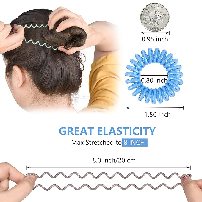 TIZZYT Spiral Hair Ties, No Crease Hair Elastics, Phone Cord Hair Ties, Ponytail Braid Holder For Women And Children, Suitable For Long Lasting Braids, Ponytails, Etc., 18 Pcs- Painless