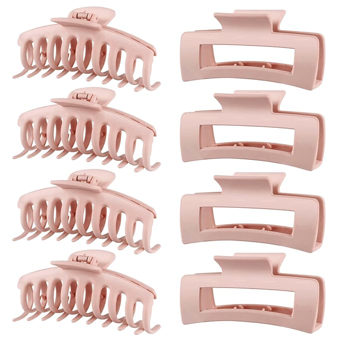 TOCESS Hair Claw Clips for Women - Large 8PK Neutral Matte Jumbo Square Hair Clips for Thick, Thin, Long, Short, Curly Hair Girls, Big Jaw Clip Set for Daily Use (Rosewater Pink)
