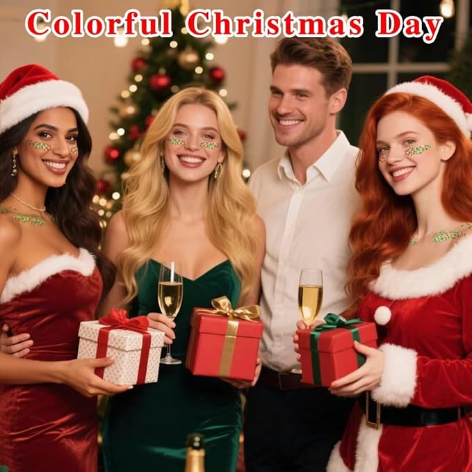 MEICOLY Christmas Face Glitter Stick,Hair Glitter for Women,Waterproof Sparkle Makeup Stocking Stuffers,Red Silver Green Body Glitter for Party Rave Costume Accessories