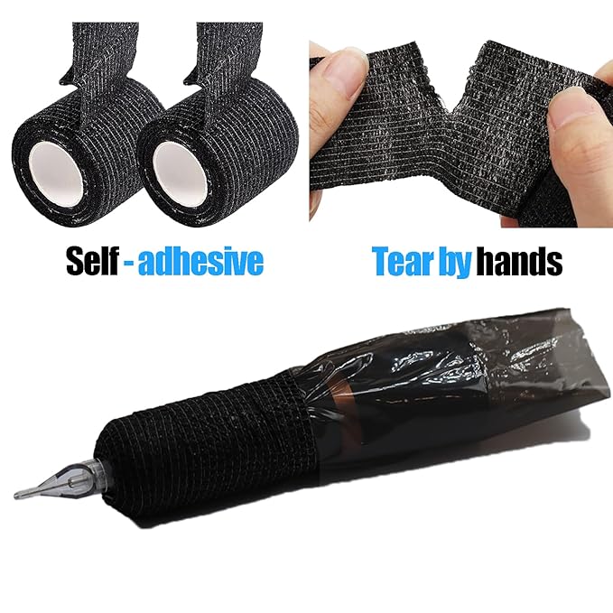 204Pcs Tattoo Pen Covers & Grip Wrap - Black, 200 Covers & 4pcs Grip Tape, Tattoo Machine Parts, Adult