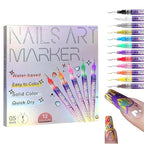 12 Colors Nail Art Pens Set,DIY Nail Art Markers 0.5mm Nail Polish Pens Quick Dry,Nail Art Pens for Painting Graffiti Manicure Home Salon Easter Egg Doodle Pen