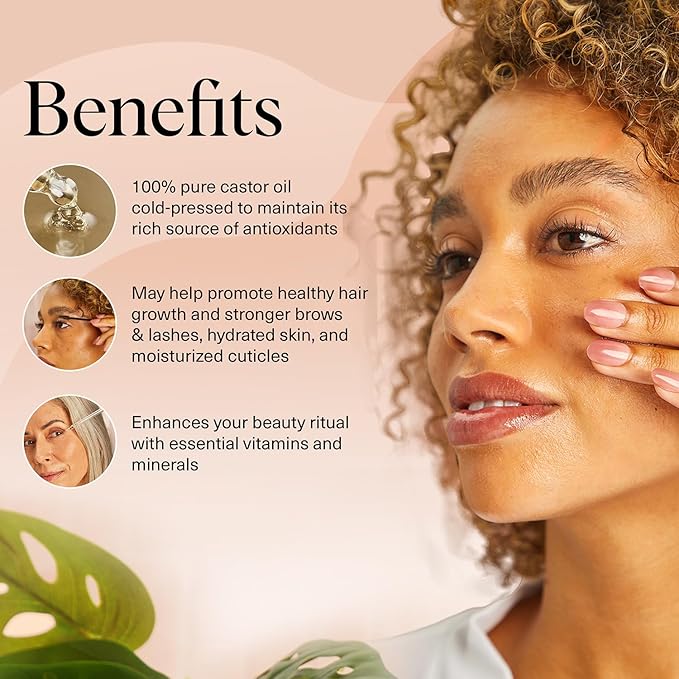 Kitsch Organic Castor Oil for Hair Growth - 100% Pure Castor Oil, Organic Cold Pressed Unrefined Glass Bottle for Face, Skin, Lashes, Brows, Scalp, Nails & Belly Button | Ideal Gifts for Women - 4 oz