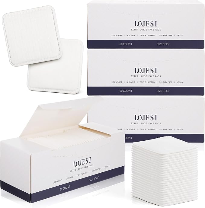 240 Count Large Cotton Pads, Makeup Remover Pads Square Disposable Cotton Soft Rounded Corners Lint-Free with Pressed Seam Design for Facial Cleansing Daily Skin Care