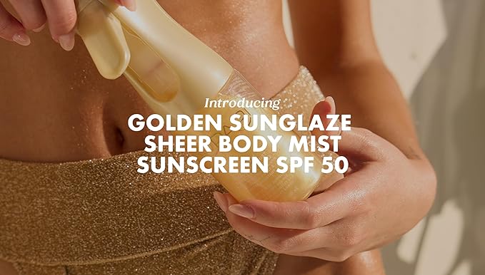 Kopari Golden Sunglaze Sheer Body Mist Sunscreen SPF 50, Infused with Shimmering Body Oil, Hydrating Mist, Hydrates, Brightens, Gives Skin a Glowy Finish, Lightweight, Fast-Absorbing.