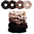 Velvet Scrunchies for Women – 8PCS Neutral Large Hair Ties – Black, Blonde, Dark Brown, Light Brown – No Crease, Frizz-Free, Soft & Gentle Elastic Hair Bands, Everyday Hair Accessories Gifts