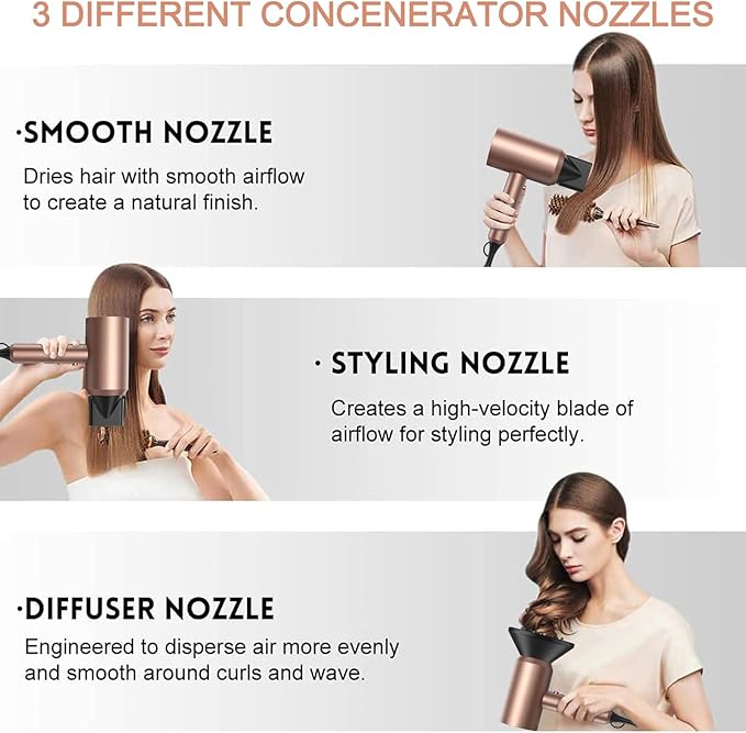 slopehill Professional Ionic Hair Dryer, Powerful 1800W Fast Drying Low Noise Blow Dryer with 2 Concentrator Nozzle 1 Diffuser Attachments for Home Salon Travel (Mocha Mousse)