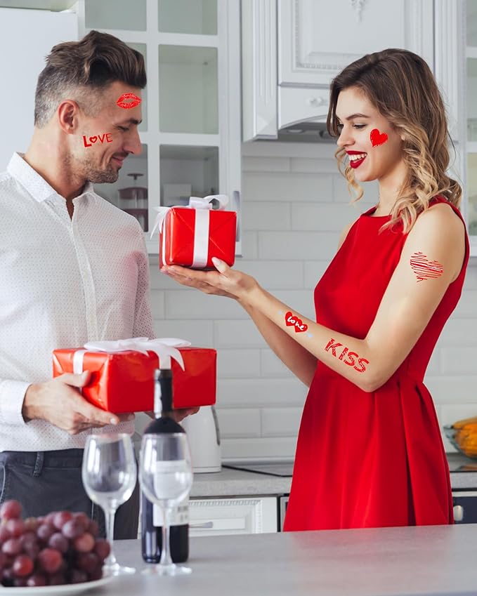 Temporary Tattoos for Kids, 12 Sheets Love Heart Confession Decorations for Classroom Girls Boys School Class Bday, 113pcs Pattern for Festivals and Parties (Red - Love)