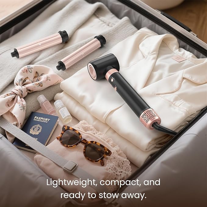 Dual Voltage 3 in 1 Hot Hair Styler – High-Speed Hair Dryer with Air Styler with Long Barrel Air Styler, European Hair Tools Styling, Fast Drying and Quick Styling, Travel Case,Gifts for Women