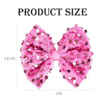 Velvet Sequin Hair Bows Elegant Pink Bow for Women Girls, 4in Glitter Handmade Hair Clips Alligator Clips Ponytail Holder Sparkly Hair Accessories for Christmas, Birthday Party, Wedding, Valentines