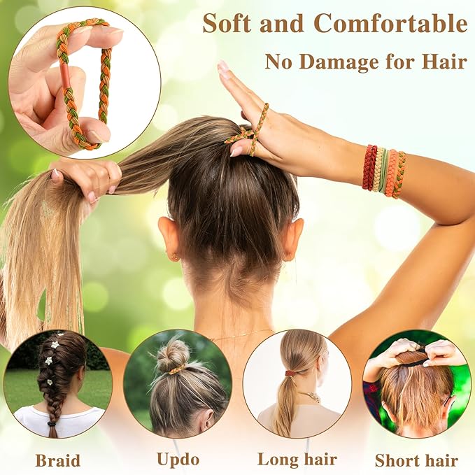 Hair Ties for Women - 48PCS Boho Hair Accessories, 6 Styles Hair Tie Bracelets, 14 Colors Non-Damaging Hair Ties for Thick Hair