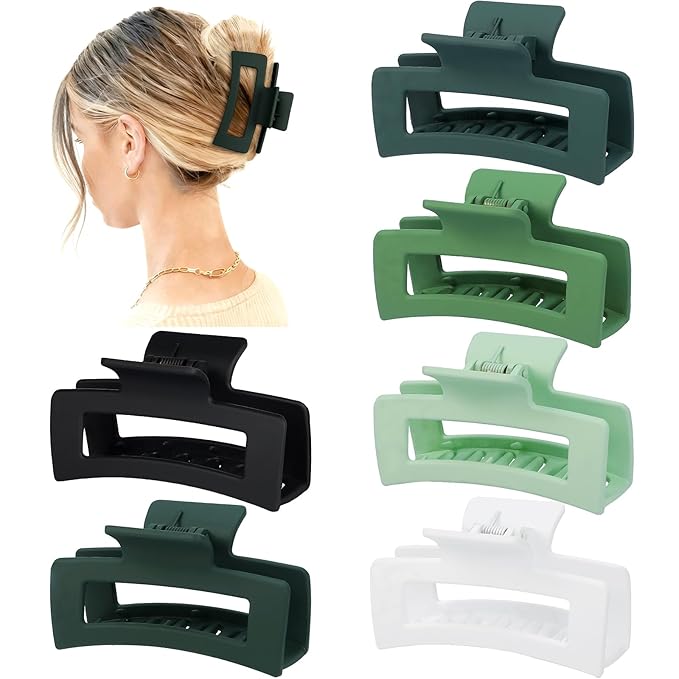 3.5 Inch Medium Hair Claw Clips 6 Pack Hair Clips for Women Square Rectangle Claw for Hair Banana Jaw Clips Hair Accessories for Girls (Green)