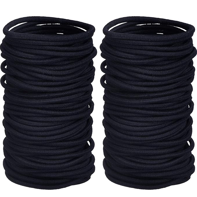 TecUnite 200 Pieces Elastics Hair Ties Ponytail Holders 4MM Rubber Bands for Hair Pain-Free Head Accessories for Women Men(Black)