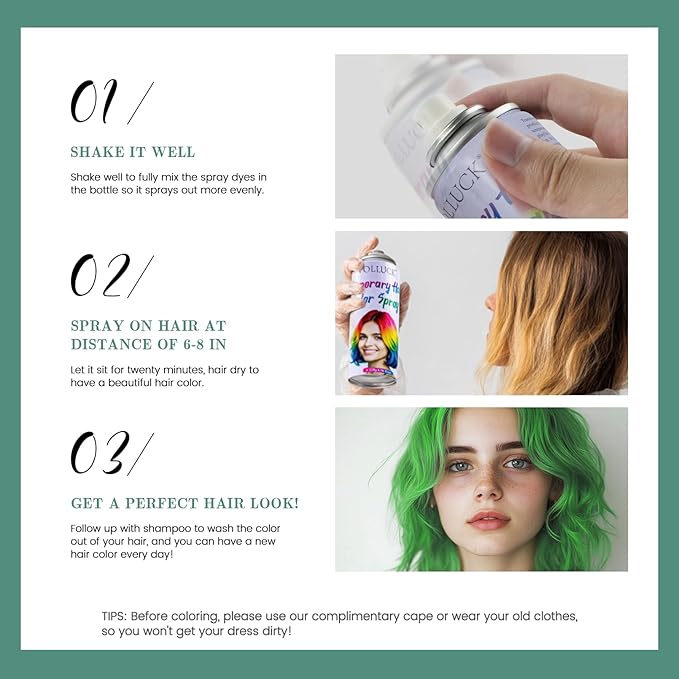 Green Hair Spray Temporary, Hair Color Spray 1-Day Hair Dye Colored for Kids Women Men Joker, Hair Wax Color Washable, Hair Paint Halloween Fast-Drying 4.06 Fl Oz