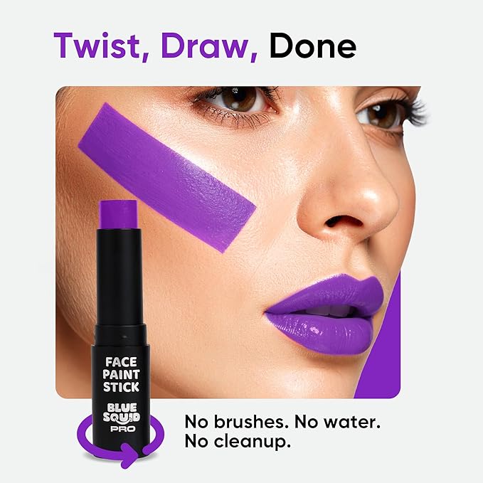 Blue Squid PRO Purple Face Paint Stick - Waterproof Body Paint for Adults & Kids Colored Eye Black Baseball, Eyeblack Softball -Hypoallergenic Twist-Up Non-Toxic Makeup Stick for Cosplay, Sports & SFX