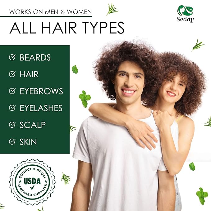 Seddy Organic Castor Oil with Rosemary & Peppermint in Dark Glass Bottle - Cold Pressed | Hexane-Free | Scalp, Hair, Eyelashes, Eyebrows, Skin, & Nails | Hair Treatment Oil - 3.4 Fl. Oz