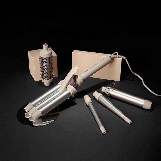 Remington Trendology 5-in-1 Multi-Styler Curling Wand Set with Ceramic Round Brush and 4 Interchangeable Ceramic Curling Wands (0.5“-1.25”)