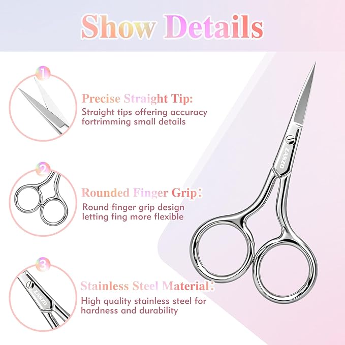 3.8 Inch Silver Eyebrow Scissors, Stainless Steel small scissors for Personal Care, Professional Grooming Scissors for Eyebrows, Mustache & Beard Hair Trimming