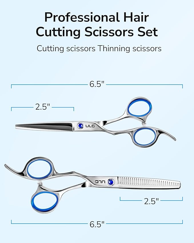 ULG Left Handed Hair Cutting Scissors Thinning Shears Kit Professional Barber Hairdressing Texturizing Salon Razor Edge Scissor Stainless Steel 6.5 inch
