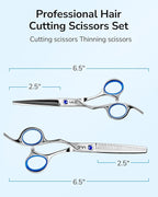 ULG Left Handed Hair Cutting Scissors Thinning Shears Kit Professional Barber Hairdressing Texturizing Salon Razor Edge Scissor Stainless Steel 6.5 inch