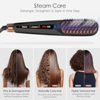 Tome Steam Hair Straightener Brush, 3-in-1 Ionic Straightening Comb with 2 Steam Levels, 3 Heat Settings (356°F–428°F), Dual Voltage 110-240V, Anti-Scald Design for Frizzy & Curly Hair Color Black
