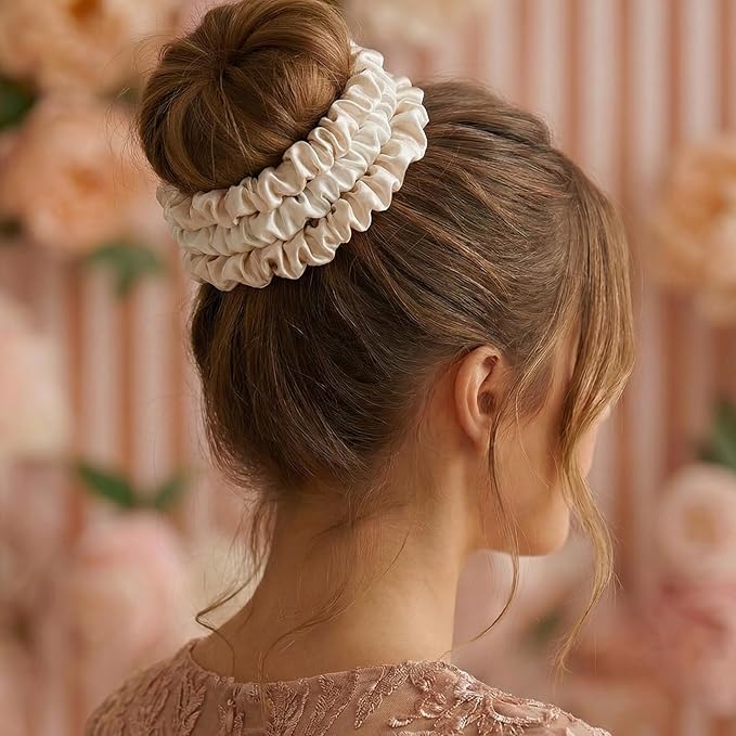 Satin Scrunchies, 6 Pack, Reduces Hair Breakage, Prevents Frizz, Smooth Texture (Champagne)