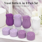 3 OZ Travel Bottles Leakproof for Travel TSA Approved & Refillable Mini Cream Containers Set 8 Pack – Silicone Squeeze Tube Rose Bottle for Shampoo Lotion Body Wash BPA Free with Bag, Purple