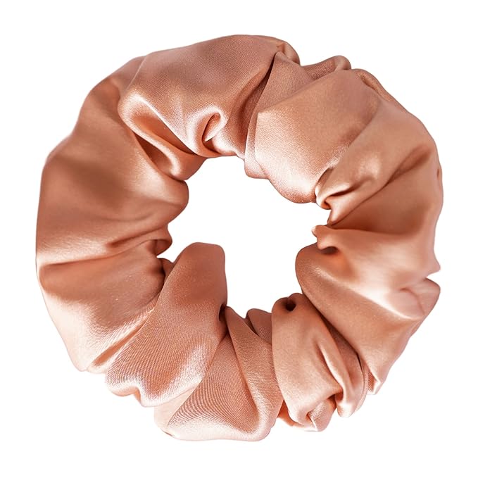 Silk Scrunchies for Women, 100% Mulberry Silk Hair Ties No Damage, Gentle No-Pull Elastic Ponytail Holders, 1Pc (Rose Gold)