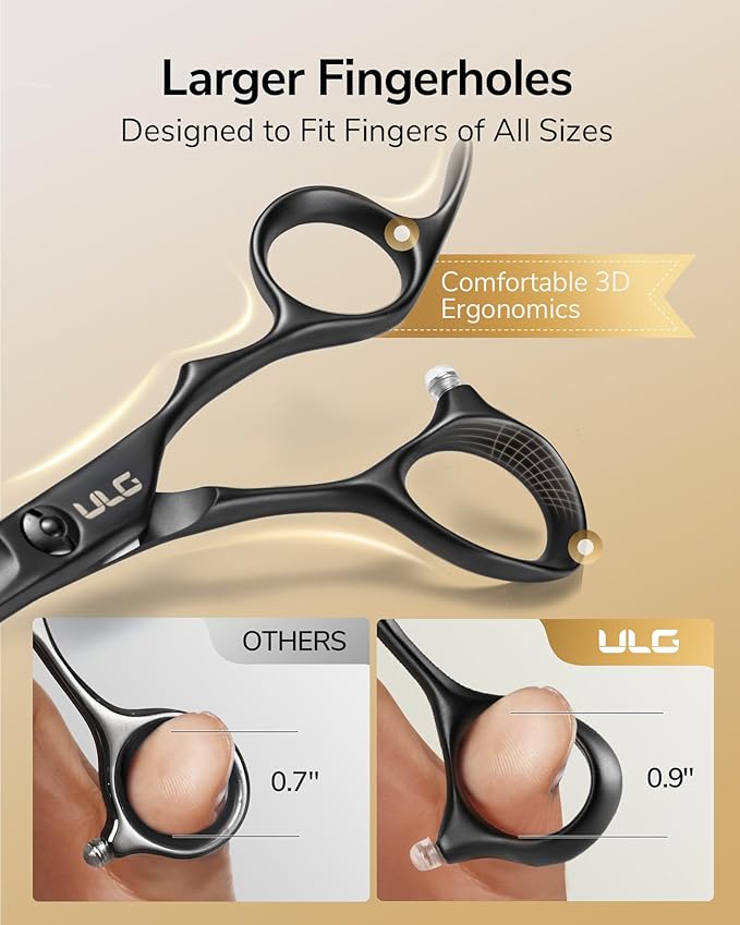 ULG Professional Hairdressing Shears 2 Pack 6.5 Inch Hair Cutting Scissors and Thinning Shears with Ergonomic Handle Lightweight for Salon Use and Home Matte Black