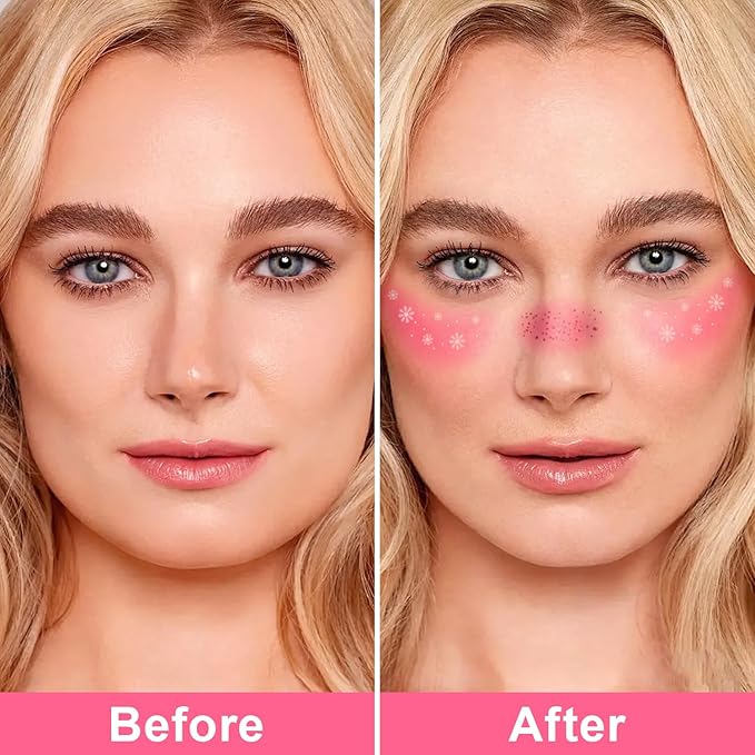 8Pcs 2-in-1 Rose-pink Blush and Glitter Freckles Face Tattoo for Teenagers & Young Women, Waterproof and Long-lasting Face Makeup Tattoos for Halloween and Christmas (SET A)