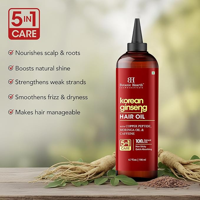 Botanic Hearth Hair Oil for Hair Growth | Strengthening Dry, Frizzy, Damaged Hair & Scalp Treatment | No Parabens or Harmful Sulfates | All Hair Types | Korean Ginseng Hair Oil - 6.7 Fl Oz
