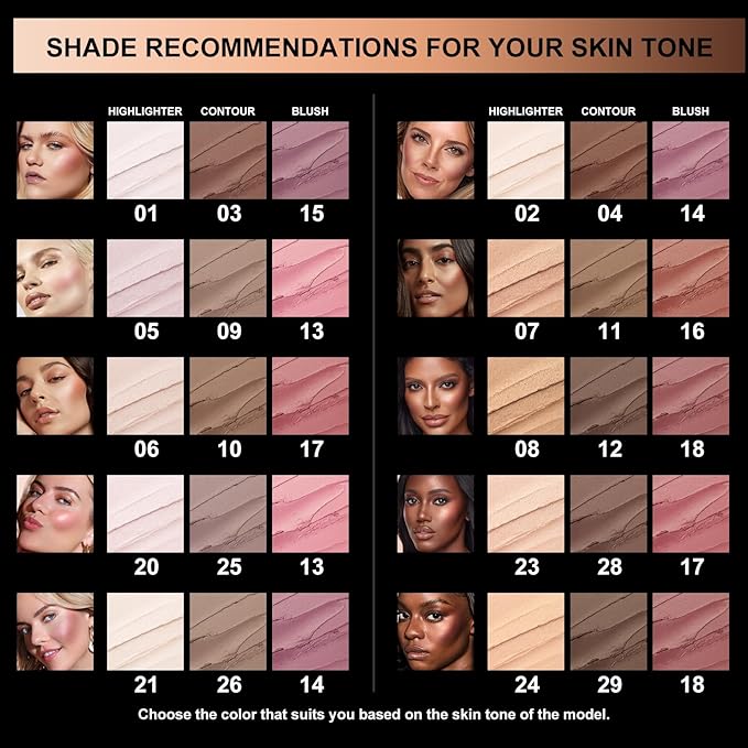 FOCALLURE 3 Pcs Cream Contour Sticks,Shades with Highlighter & Bronzer & Blush,Non-greasy Long-wear Face Contouring Pen,Easy to Sculpt the Face and Create a Lightweight Finishing Makeup,MEDIUM