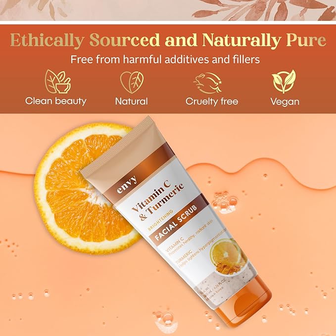 Envy Vitamin C and Turmeric Face Scrub - Clears Blackheads, Improves Dark Spots & Acne - Clean, Cruelty-Free Korean Skin Care for All Skin Types - Dermatologist Tested - 6.76 oz
