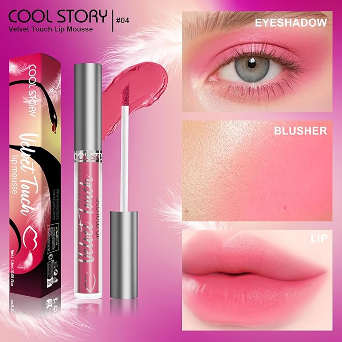 COOL STORY Velvet Lip Stain Mousse, Lip Tint Long-Lasting Waterproof Matte Finish (04)