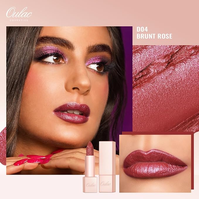 Oulac Moisture Shine Lipstick Set 3PCS - Infinity High Shine Finish, Hydrating Vegan Lipstick Infused with Damask Rose Oil for All-Day Comfort, Gluten-Free, PG11+PG09+D04